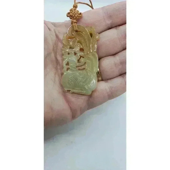 Vintage Jade Hand Carved necklace Pendant Necklace Peacock Beauty Luck Symbol - Picture 8 of 16